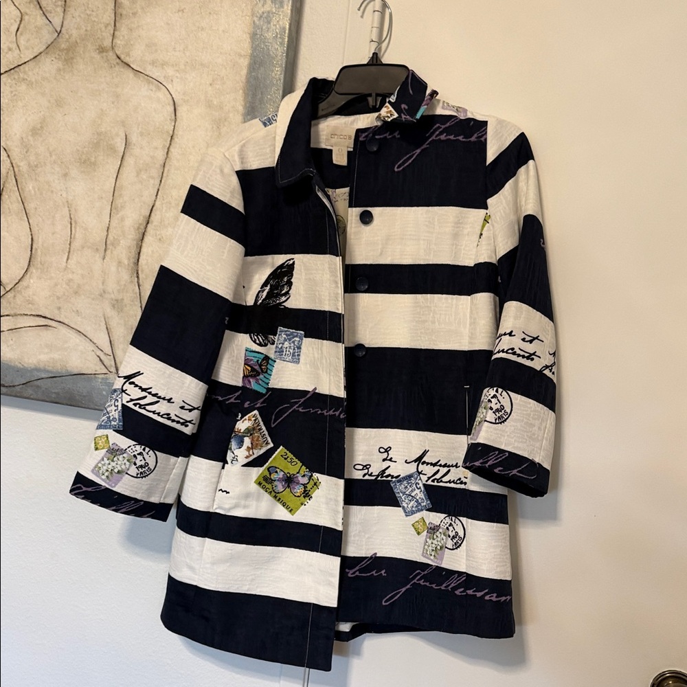 Chico's Kids Pea Coat - Black and White Stripes